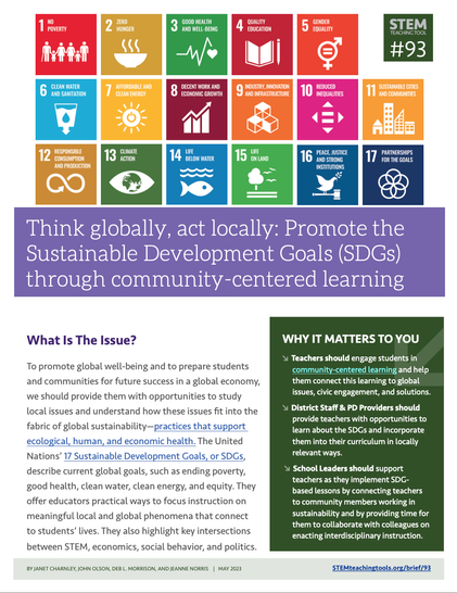 Screenshot of the front page of the linked resource. You can use a screen reader to access the PDF of the resource at this link: 

https://stemteachingtools.org/assets/landscapes/STEM-Teaching-Tool-93-Sustainable-Development-Goals.pdf