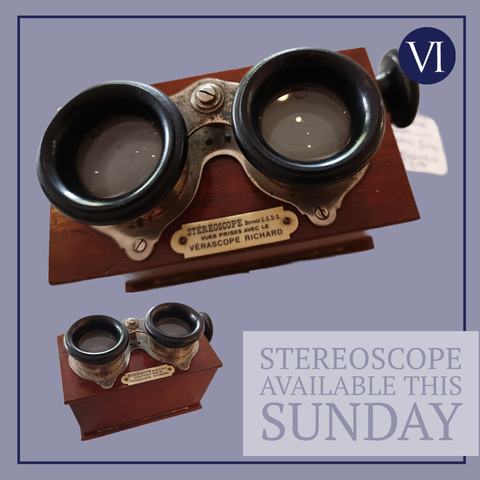 Largely wooden stereoscope available at this Sunday's Waterford Antiques Fair at the Tower Hotel today from noon until 5:30pm