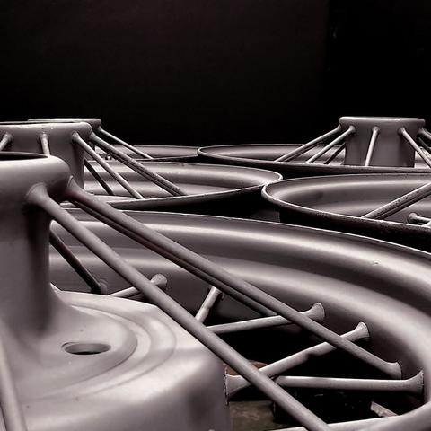 Dynamic perspective view of sand blasted Ford Model A wheels