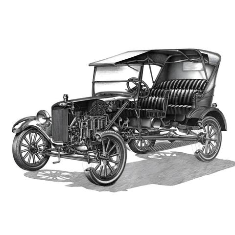 Cut-away drawing of a Ford Model T car
