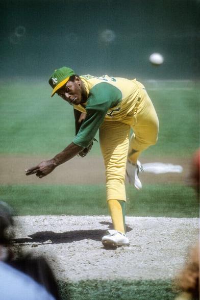 1970s Oakland A's pitcher Vida Blue delivers a pitch