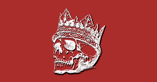 Czaszka w koronie reprezentująca śmierć monarchii