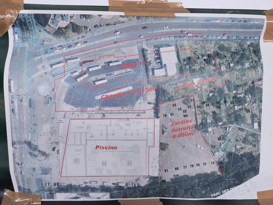 Plan d'implantation de l'emprise du chantier GPE sur les jardins.