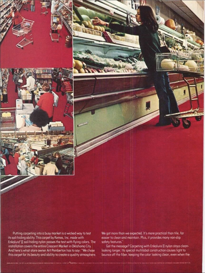 Red carpeting in a grocery store