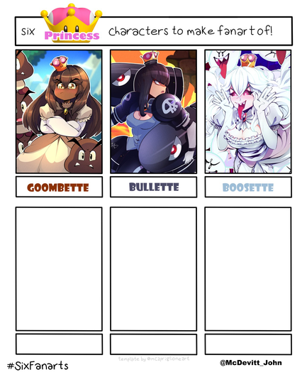 Six fanarts challenge template with characters drawn from the super crown meme