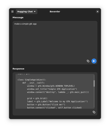Bavarder with a formatted code response