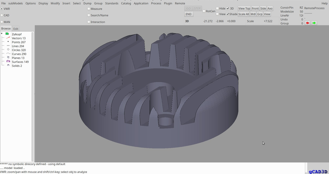 Imported a STEP file into gCAD3D