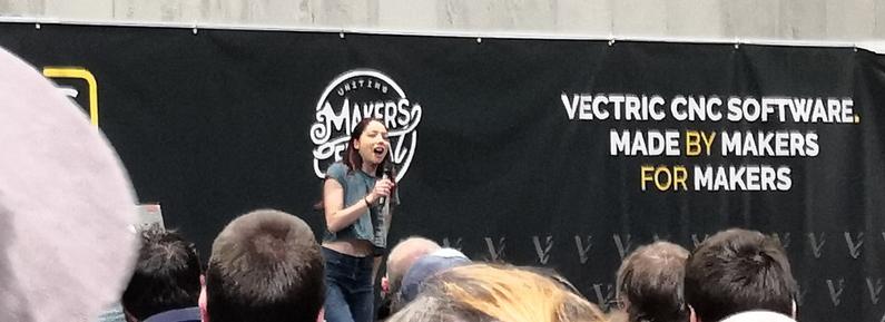 Xyla Foxlin answering questions from the Makers Central audience