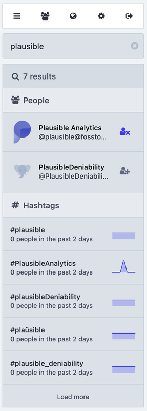 Searching for "plausible" on Mastodon.