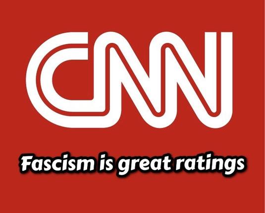 Cnn logo with the words “fascism is great ratings” underneath