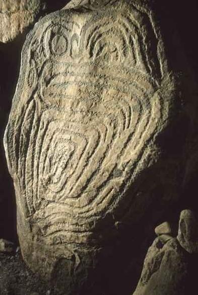 Image of an owl inside the Knowth Passage Tomb at Newgrange, Ireland.