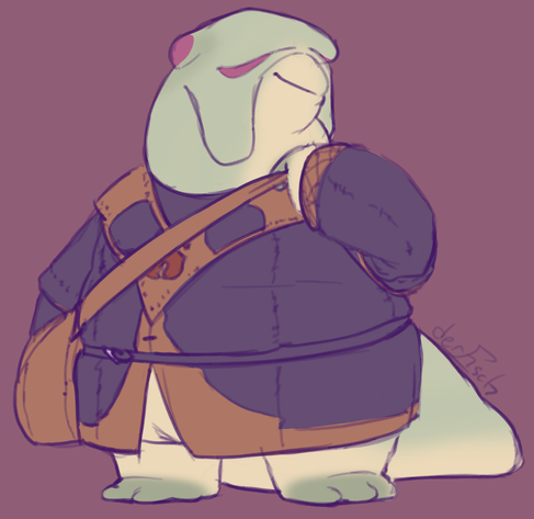 a sload looking confident in the robes of the dark brotherhood carrying a messenger bag. the robe has extra stitching all over, suggesting it was mended from smaller ones