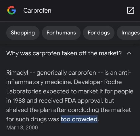 A snapshot from a research paper identifying carpofen/rimadyl as a neutralizing ligand of the anaphylaxatoxin C5a.  Carpofen is FDA approved for use as an OTC NSAID.