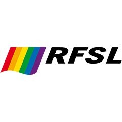 Drawing of rainbow flag with big letters 'RFSL' besides.