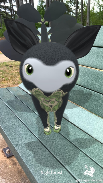 Admiral Craymen's dot, Nightforest standing on a green bench.