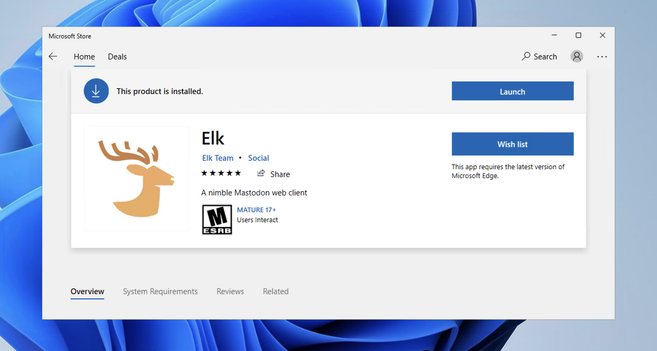 Screenshot of Elk in the Microsoft Store