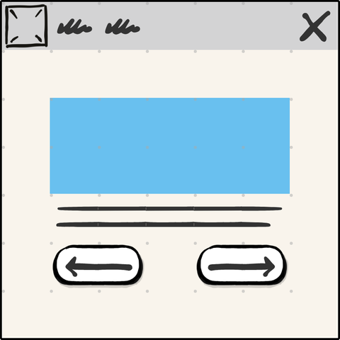 Wireframe created with TinyUX showing long arrows on buttons.