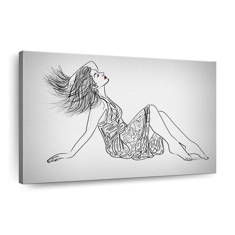   Drawing art depicting a girl reclining in a summer dress with flowing hair and closed eyes, this piece will bring summertime vibes into any home. 🌸