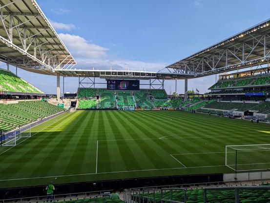 Photo of the beautiful green pitch inside Q2 Stadium
