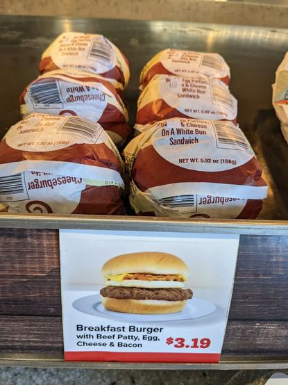 A selection of breakfast burgers at QuikTrip