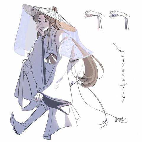 Art of Xie Lian, resting his chin on his hand.