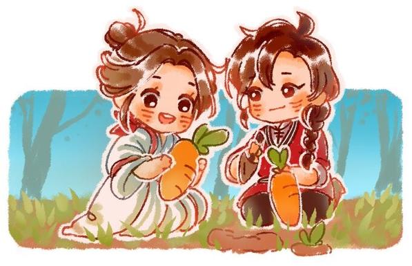 Xie Lian and Hua Cheng harvesting carrots!