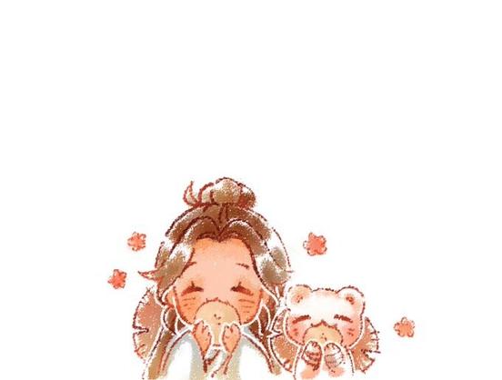 Cute art of Xie Lian and a ferret Xie Lian eating buns together!