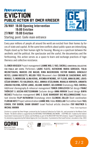 Eviction – Public Action by Omer Krieger

Performance

Jedes Jahr werden Millionen von Menschen überall auf der Welt aus ihren Wohnstätten vertrieben.