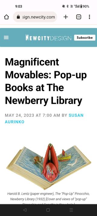 Screen shot of time of new NewCity review, including image of popped up Pinocchio whale