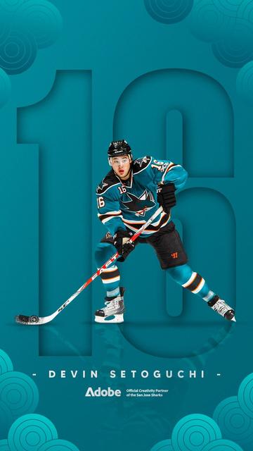 Wallpaper featuring a Devin Setoguchi photo cutout in the center. He is on a Teal background with the number 16 behind him and his name in text below him.