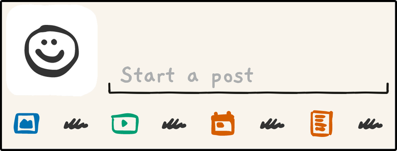 Small wireframe of an input field with icons like 'video' and 'calendar'.