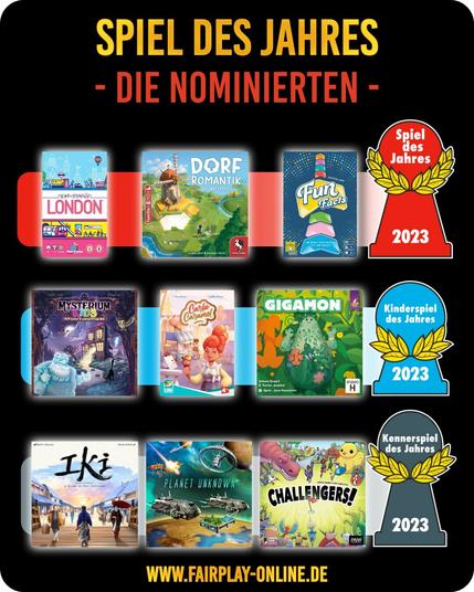Übersicht über die Nominierten des Spiel des Jahres 2023