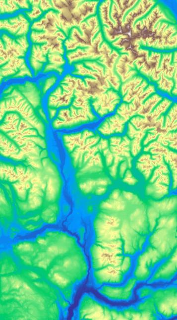 Open Topography's "visualization product" of the same area.

Note the very different vertical dimension. This one is correct.