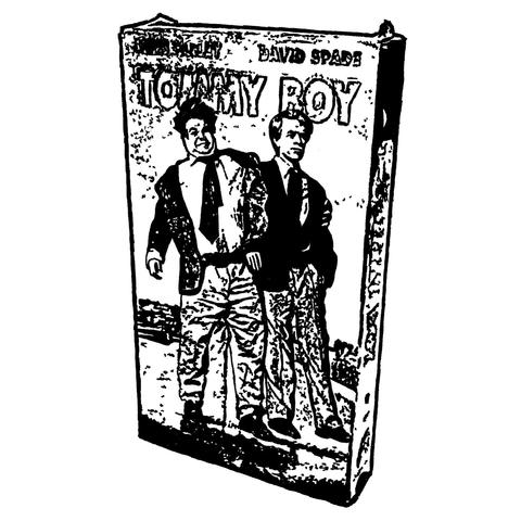 Pen drawing of the VHS box for Tommy Boy.