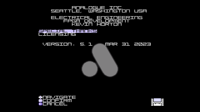 Screenshot of the Analogue Super Nt’s About screen showing version 5.1