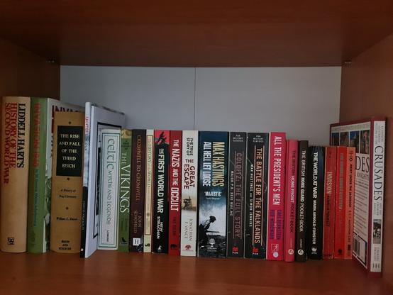 A collection of history books. Most are related to the Second World War but others also cover other periods of British history as well as one book about Watergate.