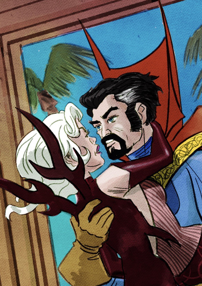 Zoom on the faces of the Doctor and Clea
