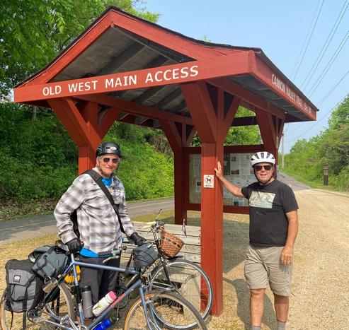 Two old men ready to embark on a bicycle ride on the Cannon River Trail