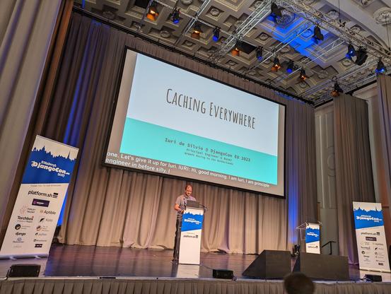 Iuri de Silvio on the stage of the DjangoCon Europe 2023