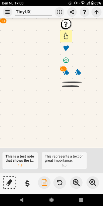 TinyUX showing notes submenu with note previews.