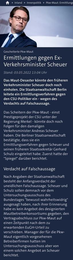 Ermittlungen gegen CSU Ex-Verkehrsminister Scheuer. Verdacht auf Falschaussage. Er hat mindestens 560 Millionen € Veruntreut!