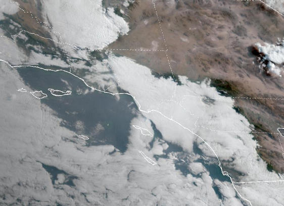 Satellite image showing lots of marine layer clouds over Southern California