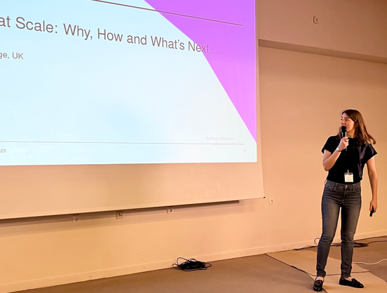 Efthymia Tsamoura at her Keynote by on Reasoning at Scale: Why, How and What’s Next at ESWC 2023 on Crete.