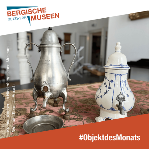 Zwei Krahnenkannen aus Zinn und aus Porzellan