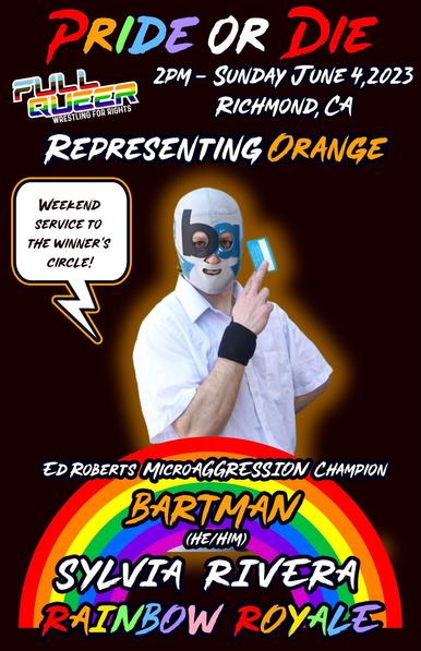 BART-Man posing with a ticket, saying “weekend service to the winner’s circle!”