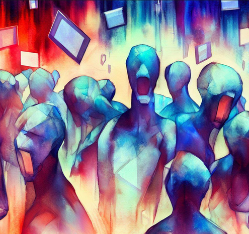 AI generated art depicting collective human rage against malfunctioning algorithms