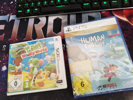 Die beiden Spiele Poochy & Yoshi's Woolly World und Human Fall Flat