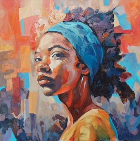 DEFIANCE!" oil on canvas, 50x50cm

This portrait represents the strength, urgency, and heartache of the climate justice movement. A young activist stands steadfast amidst a world on the brink. Her face radiates defiance, her dignity undiminished as she fights for a future that seems to be slipping away.

The vibrant oranges in the background, laced with haunting hints of red and blue, evoke a world on fire, reflecting the climate crisis we face. The figures and crumbling buildings at the bottom of the painting whisper a stark warning - we must act now, or face the consequences.

Just like Vermeer's 'Girl with a Pearl Earring', she wears a blue scarf - a symbol of hope in a seemingly hopeless situation. She is a beacon of resilience in the face of adversity, a symbol of the global south bearing the brunt of a crisis they did little to cause.

This is a call to action, a wake-up call to the world. We must defy apathy, defy dismissal, defy destruction. Together, we can turn the tide.

Join the movement. Share the message.

#OilPainting #ContemporaryArt #ArtistsOnInstagram #ArtOfTheDay #ActivistArt #SocialJusticeArt #PortraitArt #ClimateChangeArt #EcoArt #SustainabilityArt #ArtForGood #ArtForImpact #PaintForPurpose #VisualArt #EmergingArtist #AIInArt #ArtAndAI #ArtificialIntelligenceArt #GenerativeArt #Midjourney