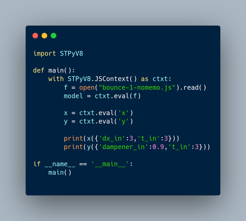 python code to call an x and y function from a bouncing ball calculang model