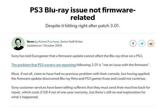#Sony lies to the #Press...

https://www.eurogamer.net/ps3-blu-ray-issue-not-firmware-related
